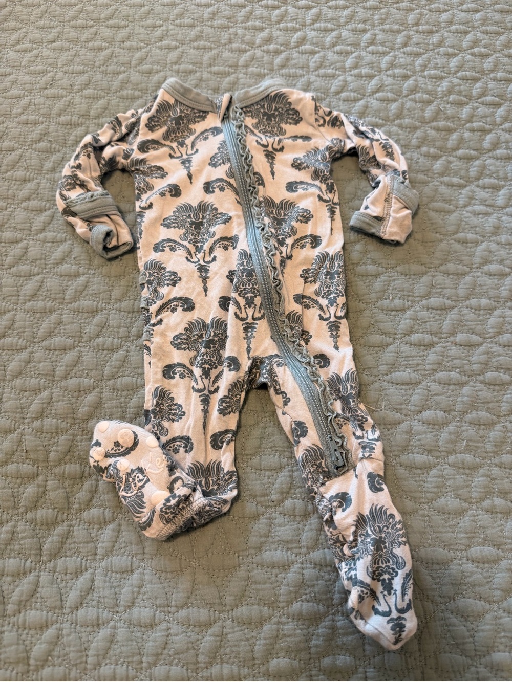 Kickee Pants Footed One-Piece with Gray-Blue Damask Print
